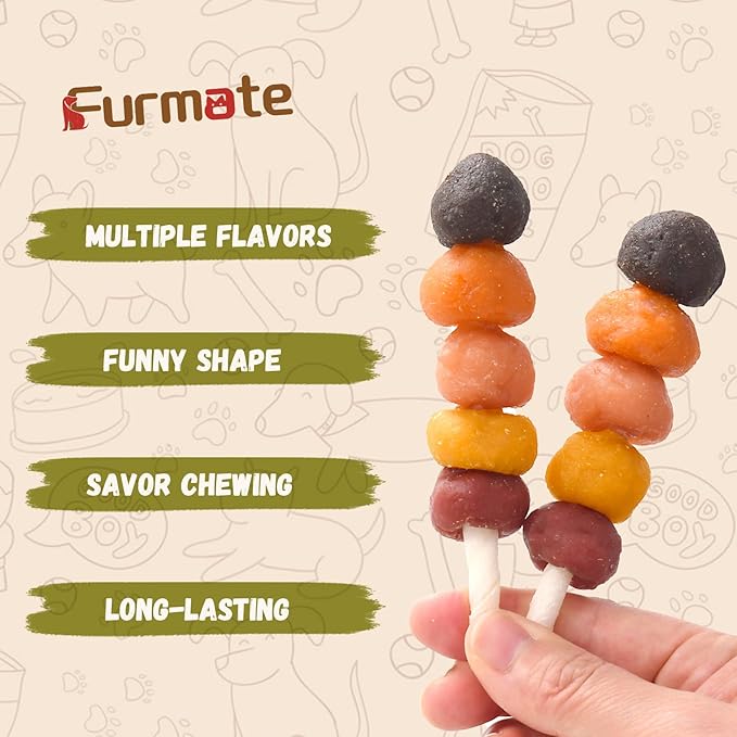 Kabobs Dog Treats, Multi-Flavor Rawhide Dog Chew Sticks Made with Chicken, Duck, Beef, Sweet Potato and Pumpkin, Long Lasting Rewards & Training Treats for Small Medium Large Dogs, 10.58 oz
