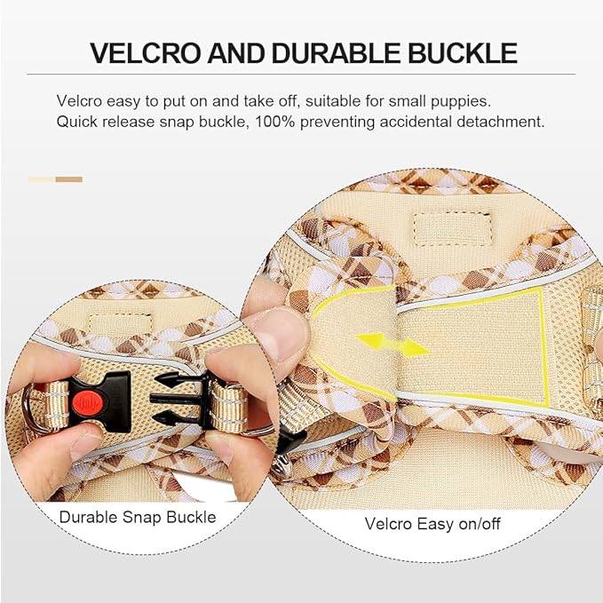 Mercano Soft Mesh Dog Harness and Leash Set, No-Chock Step-in Reflective Breathable Lightweight Easy Walk Vest Harnesses with Safety Buckle for Small Dogs, Cats (Beige, XXS)