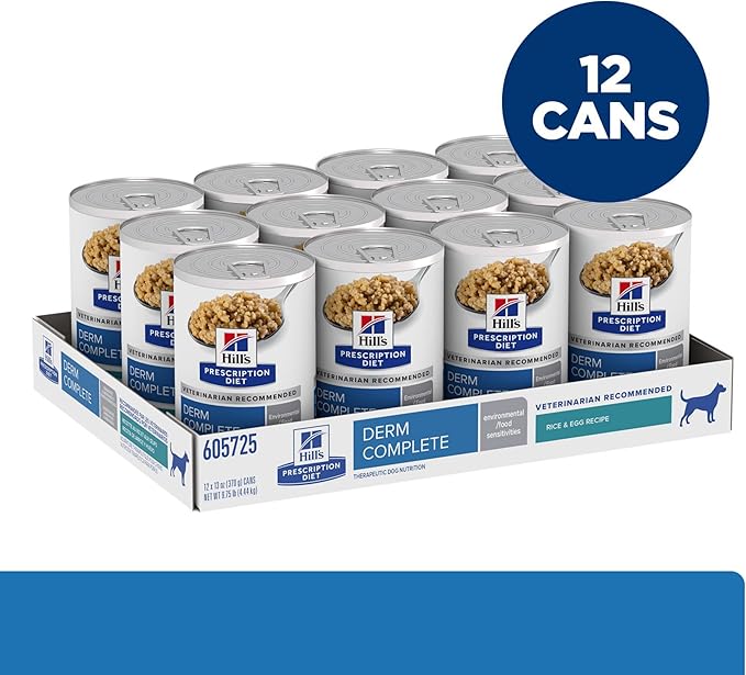 Hill's Prescription Diet Derm Complete Environmental/Food Sensitivities Wet Dog Food, Rice & Egg, 13 oz. Cans, 12-Pack