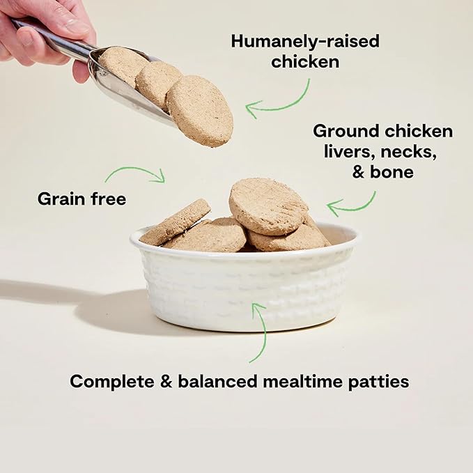 Open Farm, Freeze Dried Raw Dog Food, Patties with 95% Meat, Organs & Bone, Complete Meal or Freeze Dried Dog Food Mixer, Chicken Recipe, 17.5oz Bag