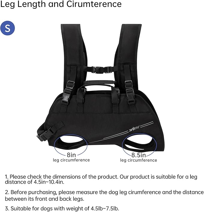 Wakytu Dog Lift Harness for Small Dogs,Dog Backpack Carrier,Adjustable Padded Breathable Straps for Dogs, Disabled, Joint Injuries, Arthritis,S(4.5-7.5LBS)