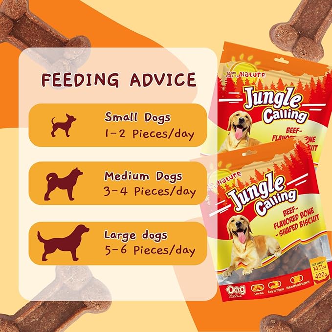 Jungle Calling 48 Ct. Senior Dog Soft Treats, Easy to Chew Beef-Flavored Biscuits for Training, Natural Digestive Support & Plant-Based Protein