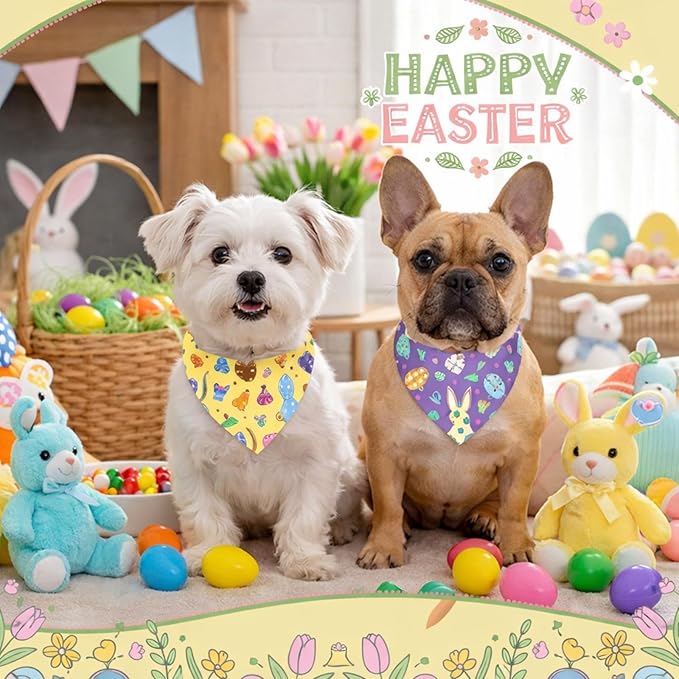 Weewooday 50 Pcs Easter Dog Bandanas Bulk with Bunny Rabbit Egg Carrot Pattern Soft Bibs Adjustable Triangle Pet Scarf Bowtie for Small Medium Large Costume Grooming(19.7 x 13.8 x 13.8 Inch)