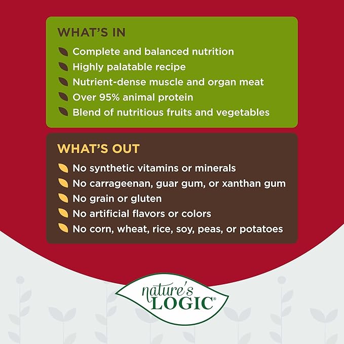 NATURE'S LOGIC Grain-Free Canned Dog Food - 95% Animal Proteins - 100% Natural Wet Dog Food Cans - No Common Allergens - All Life Stages - Ideal for Sensitive Dogs - Beef (13.2 oz, 12 Pack)