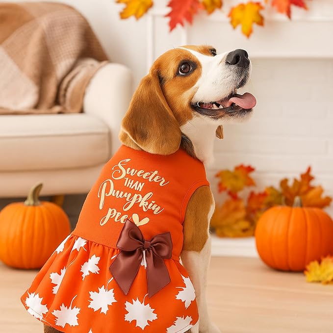 Abbylike 3 Pcs Seasonal Dog Outfits Christmas Halloween Thanksgiving Pet Costume Cotton Holiday Puppy Dress Lightweight Pet Apparel with Bowknot for Large Medium Cat Clothing, Medium