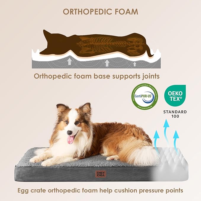EHEYCIGA Orthopedic XXL Dog Beds for Jumbo Dogs with Removable Washable Cover, Grey, 50x36