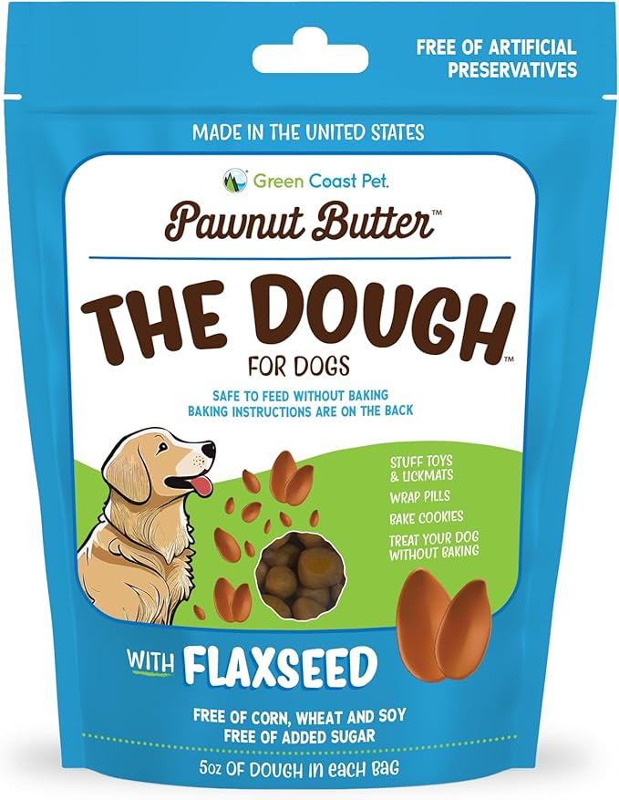 Pawnut Butter The Dough-Flax Cookie Dough for Dogs 5 oz Flax Soft Treats with Real Peanut Butter, Made with Natural Ingredients, Dog Training Treats Wrapping Pills, Xylitol Free