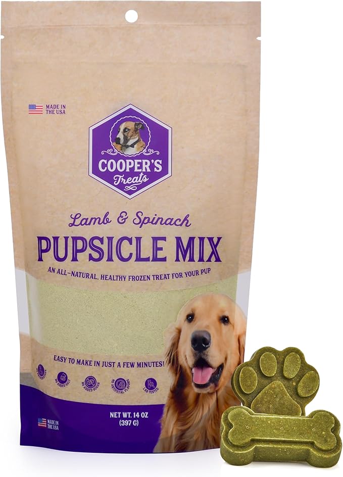 Cooper's Treats Pupsicle Mix - Dog Ice Cream Mix - Make Your Own Frozen Dog Treats - 14oz Lamb and Spinach - Pupsicle Refills, Pup Ice Cream, Pupicle