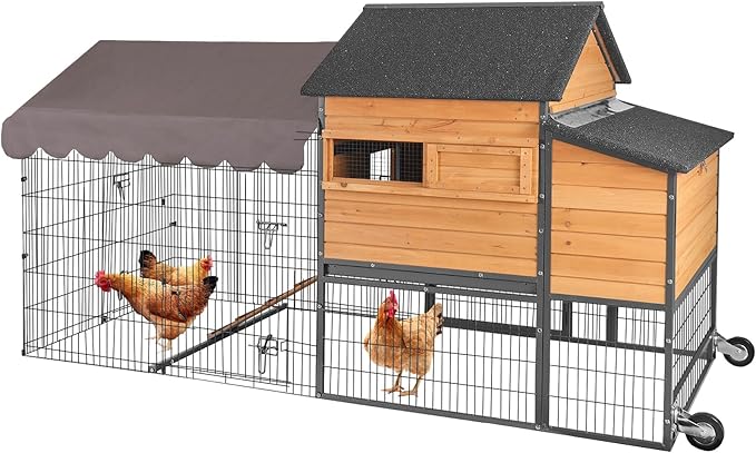 Chicken Coop All-Iron Frame Large Hen House Mobile Poultry Cage with Nesting Box,Metal Run,Waterproof Rain Cover Duck Coop, 85"