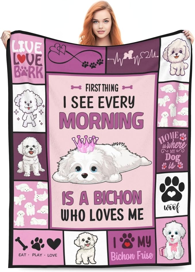 banonaty Bichon Frise Blanket Dog Throw Blanket Cozy Fleece Flannel Plush Bedding Bichon Frise Gifts Stuff for Men Women Boys Teen Girls Kids for Couch Sofa Bed Decor 50"X60"