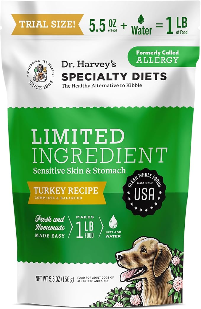 Dr. Harvey's Specialty Diet Limited Ingredient - Human Grade Dog Food for Dogs with Sensitivities - Turkey Recipe (Trial Size, 5.5 oz)