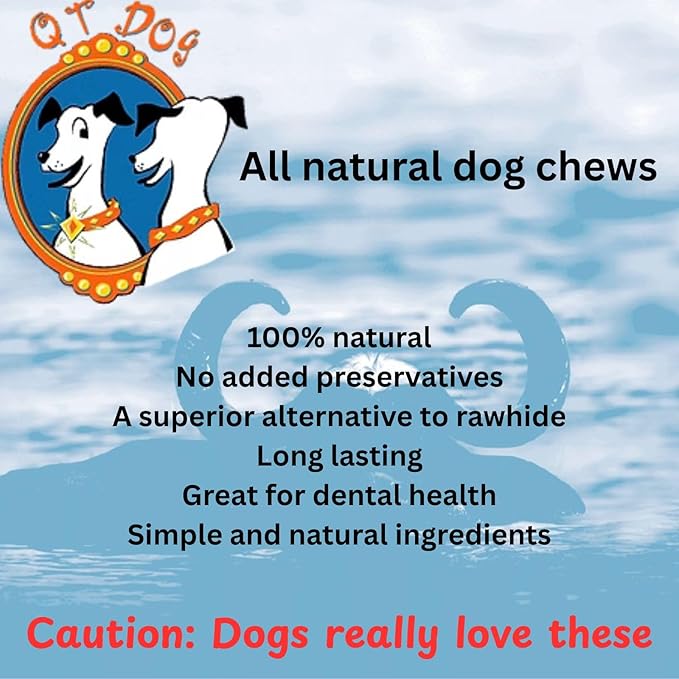 QT Dog Water Buffalo Bladder - All Natural Single Ingredient Dog Chews, Protein-Packed, Gluten & Grain -Free Dental Chews, Ideal for All Breeds