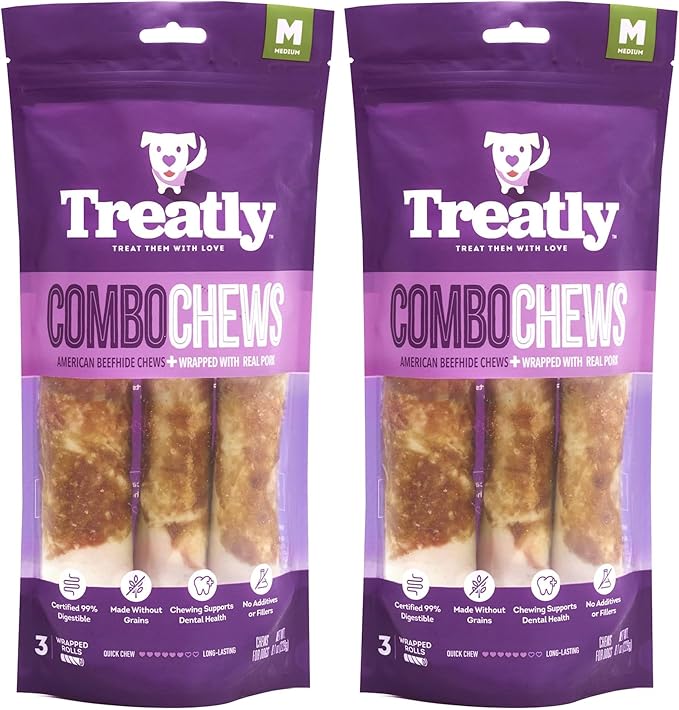 Combo Chews Beefhide Rolls 7" w/Pork Meat Wrap Dog Chew Treats - 3 Count/2 Pack