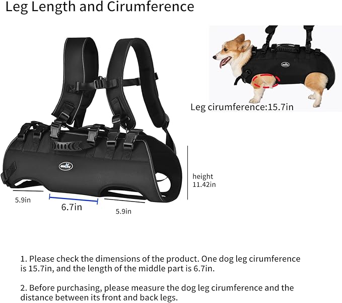 Dog Lift Harness, Pet Support & Rehabilitation Sling Lift Adjustable Padded Breathable Straps Dog Lift Harness for Dogs, Disabled, Joint Injuries, Arthritis, Loss of Stability Dogs Walk(16.5-33LBS)