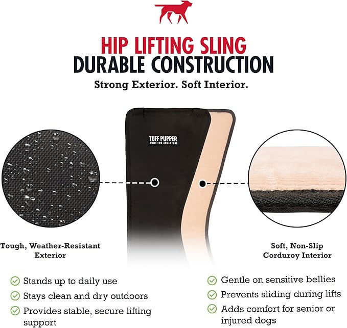 Tuff Pupper Dog Sling Hip Harness | Rear Lift Support for Senior & Injured Dogs | Adjustable Mobility Aid | Strong Padded Handle | Comfortable Design | Hip & Hind Leg Assistance (Medium/Large Unisex)