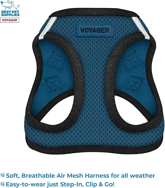 Voyager Step-in Air All Weather Mesh Harness and Reflective Dog 5 ft Leash Combo with Neoprene Handle, for Small, Medium and Large Breed Puppies by Best Pet Supplies - Blue, Large