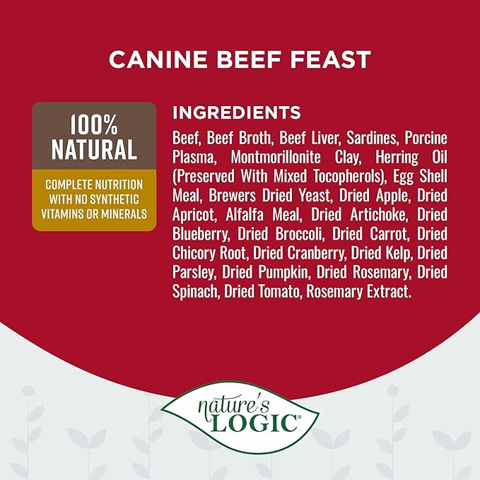 NATURE'S LOGIC Grain-Free Canned Dog Food - 95% Animal Proteins - 100% Natural Wet Dog Food Cans - No Common Allergens - All Life Stages - Ideal for Sensitive Dogs - Beef (13.2 oz, 12 Pack)