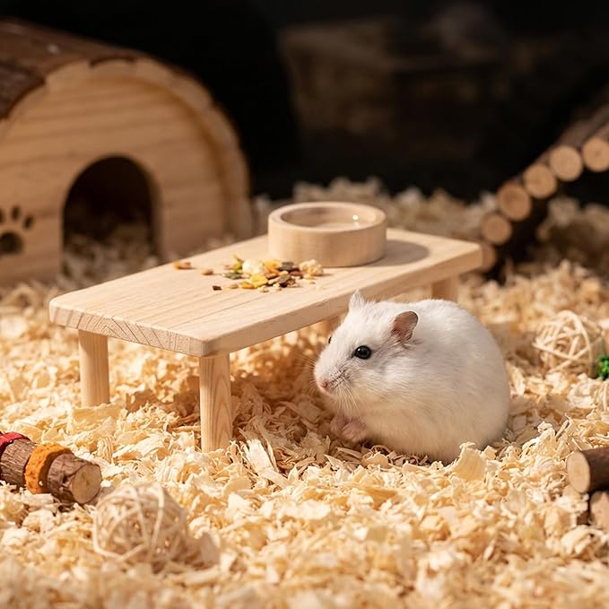 Hamster Play Wooden Platform, 5.51x4.72x4.72in Hamster Cage Platform Small Animal Wood Stand Cage Accessories for Syrian Hamsters Mice Squirrel and Other Small Pets