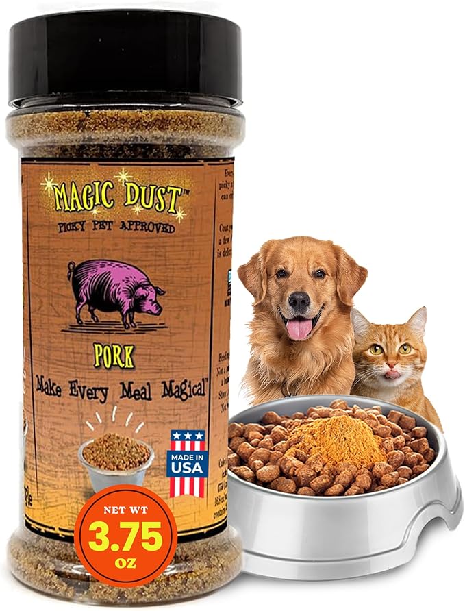 Wild Meadow Farms - Magic Dust Pork Jerky Topper, Single Protein Pet Food Topper for Dogs & Cats, Enhance Flavor & Elevate Mealtime Excitement for Picky Eaters - 3.5 Ounce Bottle in Pork Flavor