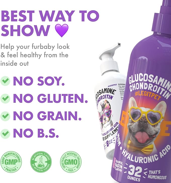 Liquid Glucosamine for Dogs Bacon Flavour with Chondroitin, MSM & Hyaluronic Acid K9 Supplement Hip and Joint Formula Advanced Mobility Joint Pain Relief Senior Advanced Supplement for All Breeds