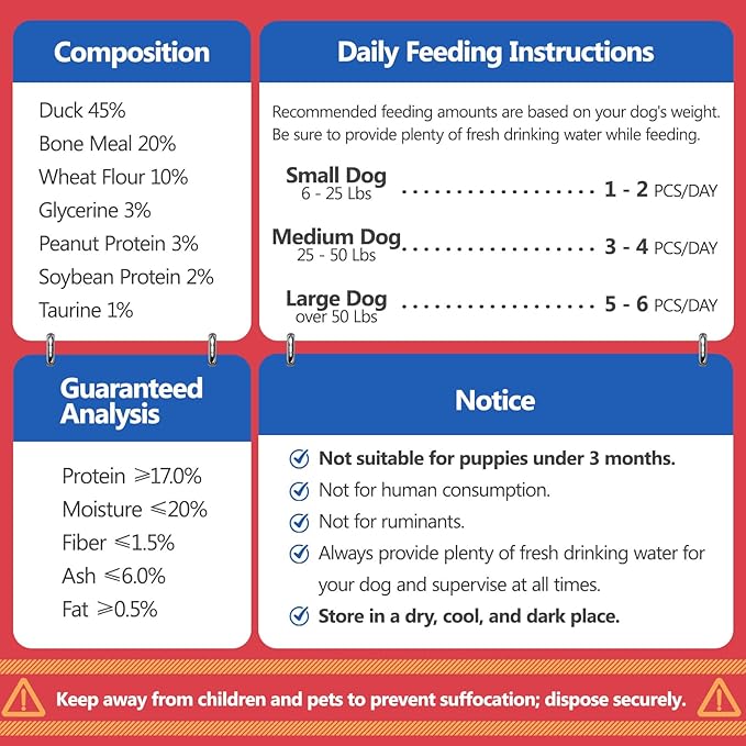Dog Treats Duck Meat Calcium-Rich Chewable Bones,Rich in Taurine, Without Raw Skin. Suitable for Small Medium Large Dogs Training Reward Each Pack Contains 14.11 Ounces