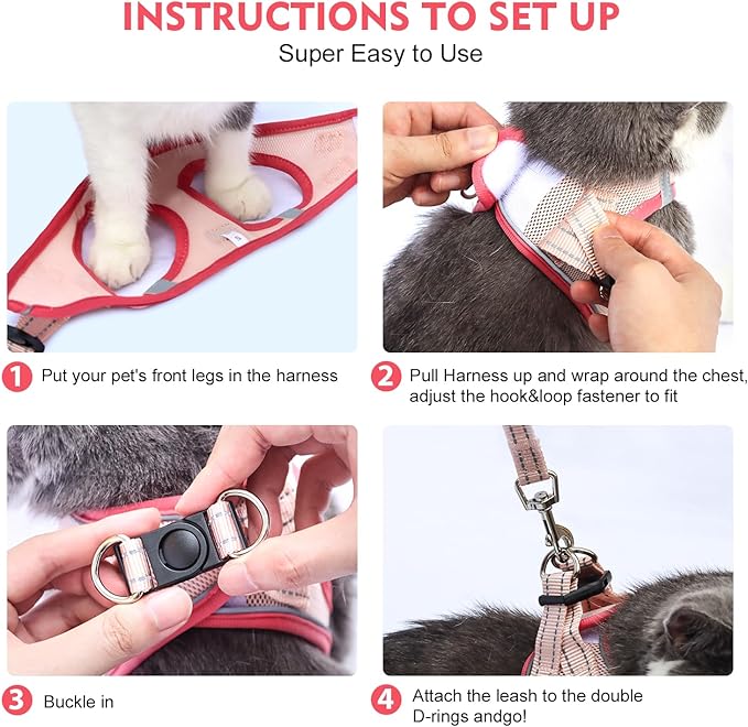 Cat Harness and Leash Set, Soft and Breathable Vest with Reflective Strip, Escape Proof Kitten Harness, Easy to Wear for Cats Walking and Traveling (Red, XS)