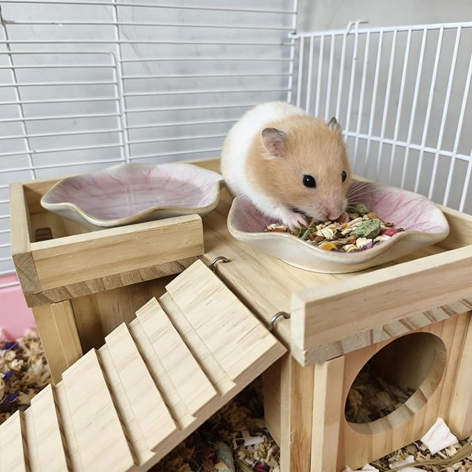 Kathson Ceramic Hamster Food Bowl, Guinea Pig Food Bowls,Rats Anti-Turning Feeding Dish,Small Animals Water Drinking Bowls for Squirrel, Chinchilla, Hedgehog, Gerbil, Dwarf Syrian (2 pcs Pink)