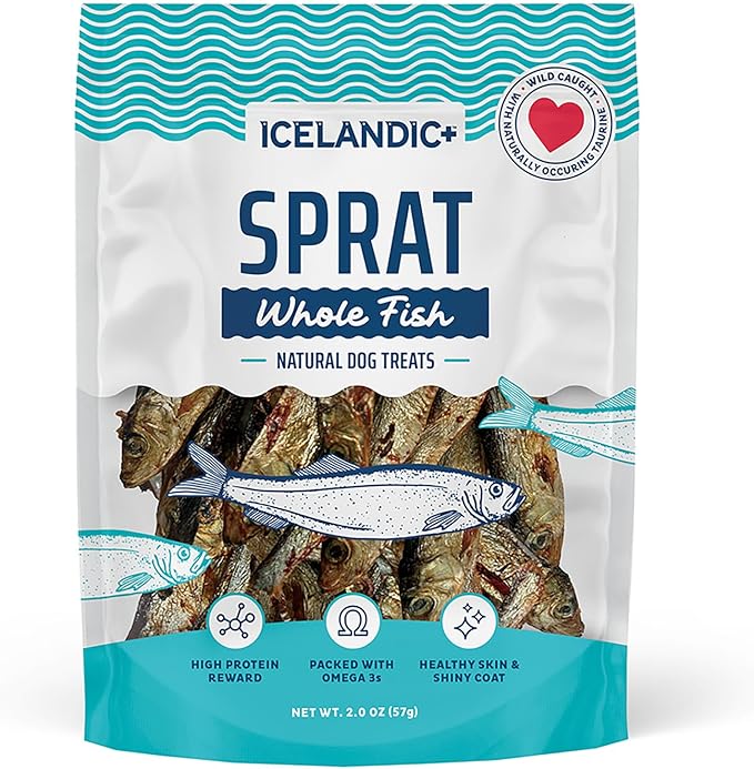 Icelandic+ Whole Fish: Sprat - 2oz Bag - Dog Treats, Wild- Caught, 2.5-3" Crunchy Air-Dried Pet Snacks, Single Ingredient, Just The Fish Nothing Else