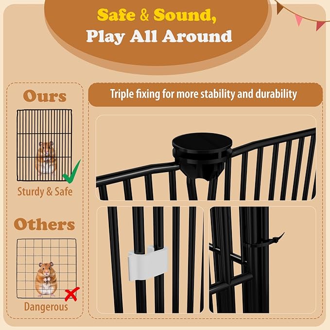 22 Panels Small Animal Playpen, Rabbit Cage with Doors & Waterproof Mat, Metal Wire Yard Fence, The Guinea Pig Cages for Hamsters, Chicken, Hedgehogs, Indoor Outdoor C&C Cage (22PCS-Black-with mat)