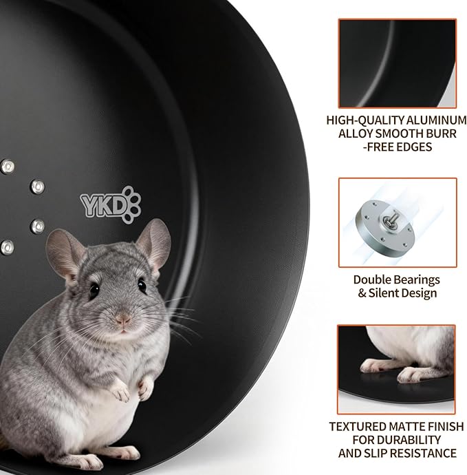 15" Silent Chinchillas Exercise Wheel, Aluminum Alloy Noiseless Running Wheel for Syrian Hamsters, Hedgehogs, Squirrels and Small Pets (Black)