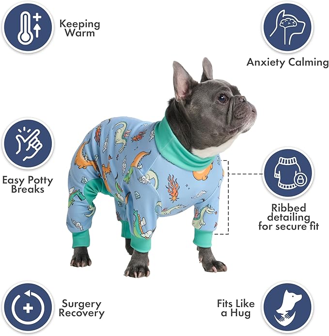 Spark Paws Dog Pajama, Dog Recovery Suit Male, Onesie, Ultra-Soft and 4-Way Stretch, for Small Medium and Large Breeds - Dragons - S
