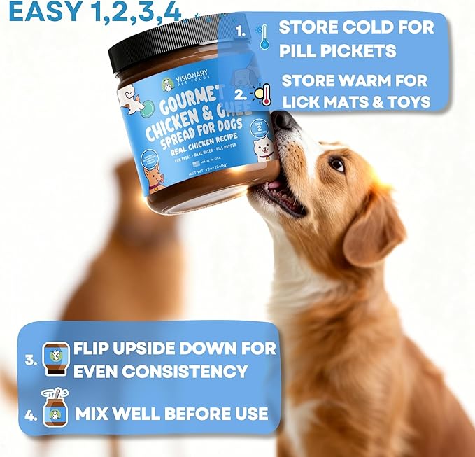 Visionary Pet Foods Chicken Meat Spread - Healthy Dog Treat - Alternative to Dog Peanut Butter, Xylitol Free, No Sugar and Filler Free - Use on Lick Mat, Food Mixer, Pill Pockets - 12oz Jar