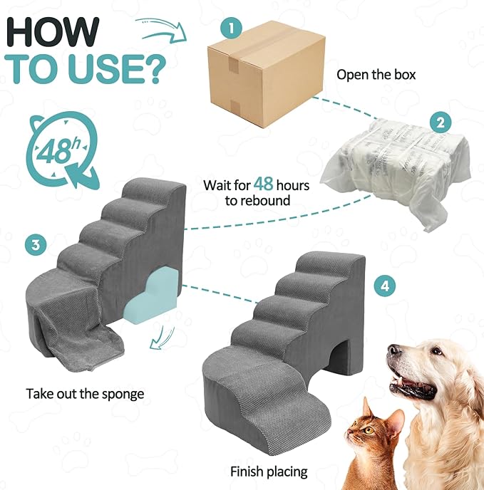 Dog Stairs for High Bed, Pet Stairs for Small Dog, 6 Tiers Steps for Dogs to Get on Beds, 30 inches L Shape Pet Step Ramps for Old Cats, Injured Dogs and Small Puppy