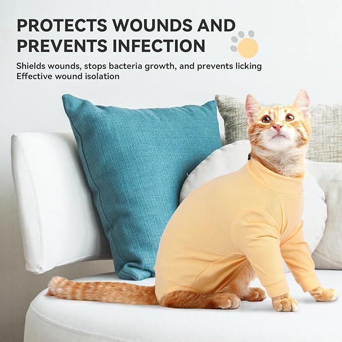 Cat Recovery Suit, Kitten Onesie After Spay, Small Cat Onesie for Cats After Surgery Female Male, Kitten Recovery Suit Abdominal Wound, Collar Alternative Cat Surgical Body Suit for Kittens(Orange, S)