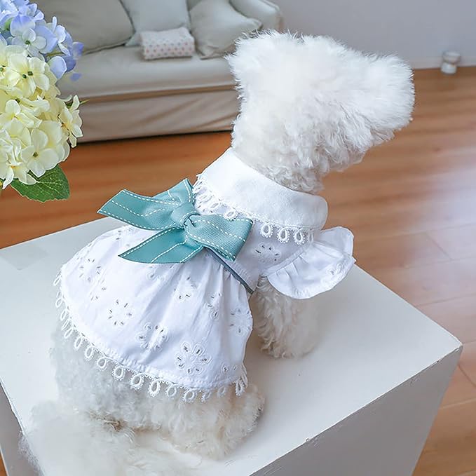 Dog Bowknot Princess Dress Summer Cute Pet Clothes for Small Dogs Elegant Puppy Sundress Holiday Breathable Lightweight Outfits Female Cat Dog Yorkie Chihuahua Dress Apparel