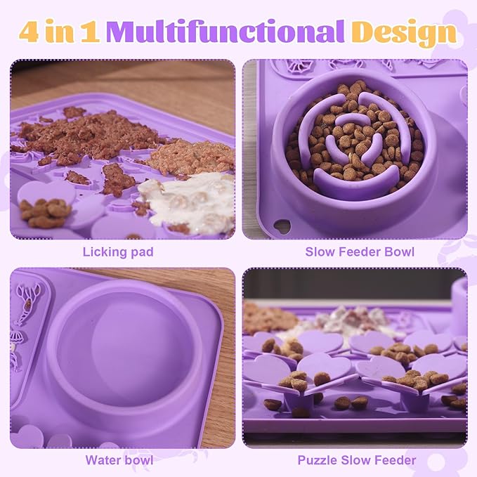 Silicone Lick Mat for Dogs & Cats – Slow Feeder Dog Bowl, Non-Slip Licking Mat for Large & Small Breeds, Puzzle Feeder & Snuffle Mat for Fast Eaters, Interactive Pet Food Mat with Measuring Spoon