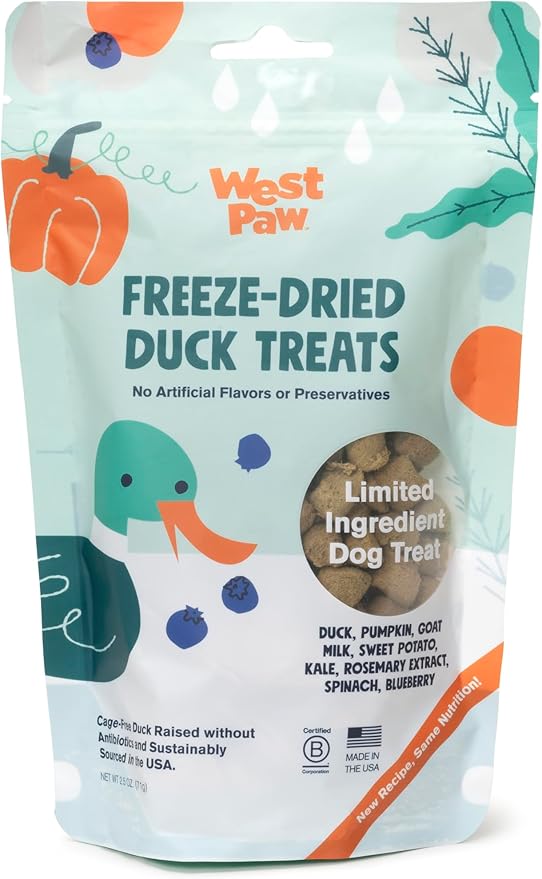 West Paw All-Natural Raw Freeze-Dried Dog Treats – Farm-Fresh Duck Training Treats for Dogs with Fiber, Beta Carotene, Vitamins A, E, C – Wholesome Canine Treat for Puppies, Senior Dogs – 2.5 Oz. …
