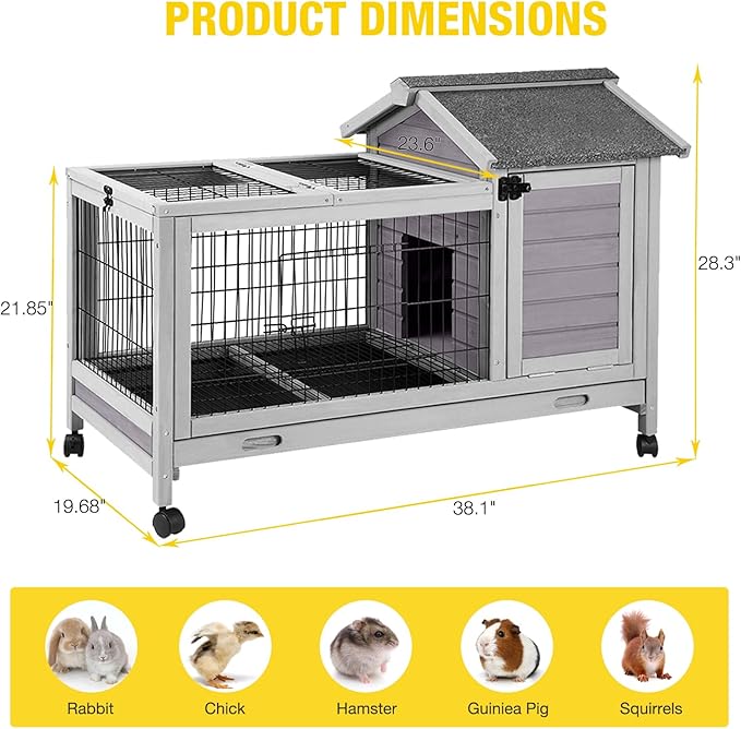 AIVITUVIN Rabbit Hutch Indoor with Wire Rabbit Cage Leakproof Pull Out Tray Outdoor Bunny Cage with Run Guinea Pig Cage