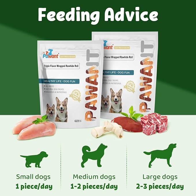 Dog Treats Triple Flavor Rolls - Chicken Liver, Beef, Chicken Wrapped Rawhide Rolls for Medium and Large Dogs Training Snacks 227g
