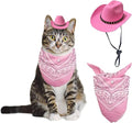 Dog Cowboy Hat Cat Cowboy Hat Mini Cowboy Hat for Dogs Cat Pet Cowboy Costume with Bandana Scarf Holiday Halloween Pet Party Decoration (Pink, Small)