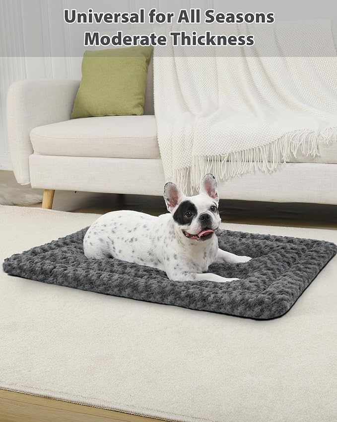Washable Dog Bed Mat Crate Pad Soft Fluffy Pet Kennel Beds Dog Sleeping Mattress for Large Jumbo Medium Small Dogs, 23 x 17 Inch, Gray