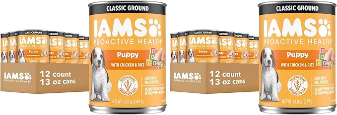 IAMS Proactive Health Puppy Wet Dog Food Classic Ground with Chicken and Rice, 13 oz. Cans (12 Count, Pack of 2)