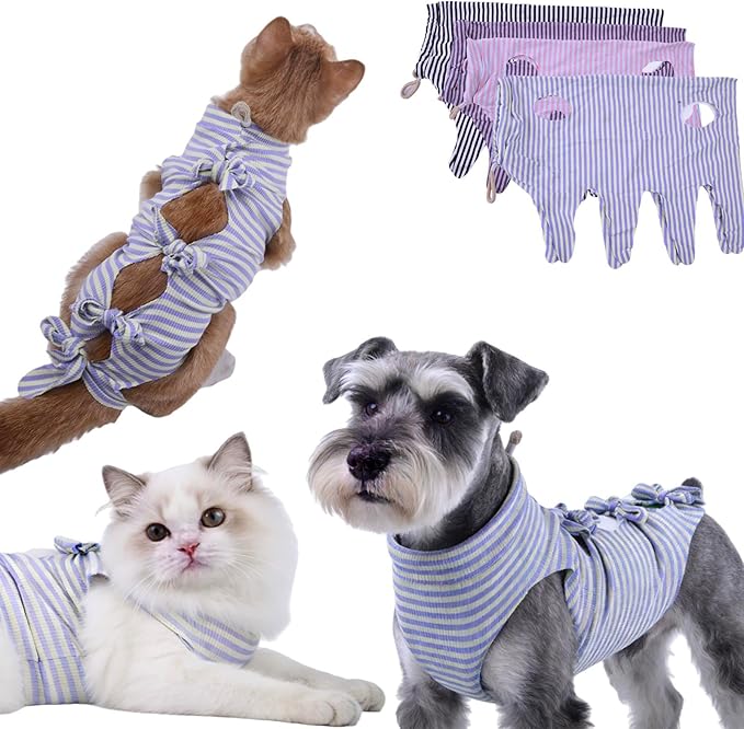 4 pcs Cat Surgery Recovery Suit, Dog Neuter Recovery Suit for Female Male Pets, Cat Onesie After Surgery Spay Neuter, Kitten Surgical Clothes, Bodysuit for Abdominal Wounds Skin Disease (Large)
