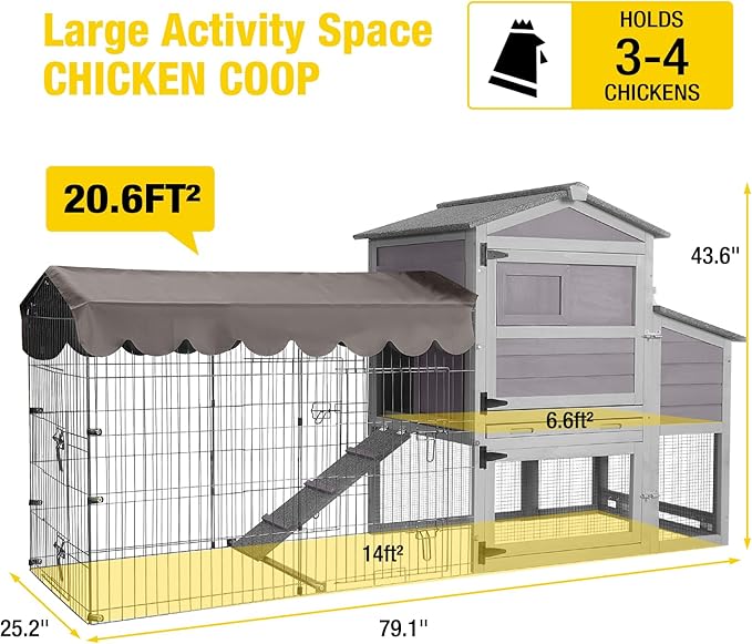 80.5’’ Outdoor Chicken Coop, Mobile Chicken Tractor with Wheels, Large Poultry Hen Cage with Nesting Box, Waterproof Roof and Sliding Out Tray, Wooden Chicken House for 2-4 Chickens