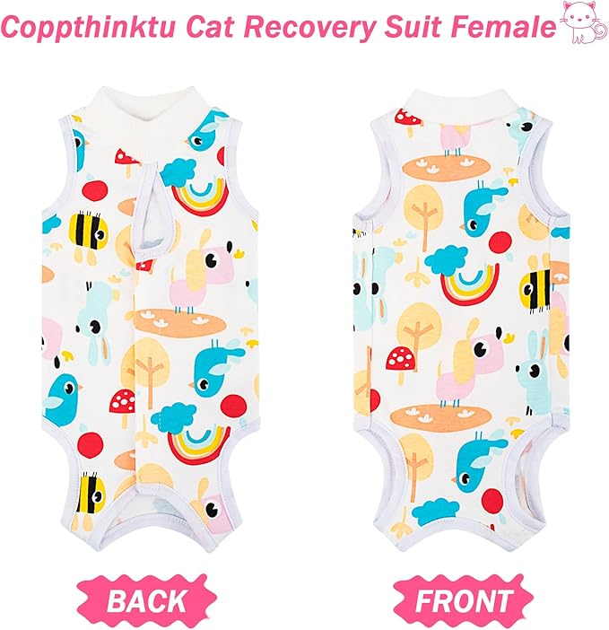 Coppthinktu Cat Recovery Suit Female Cats Onesie for Cats, Breathable Cat Surgery Suit for Surgical Abdominal Wounds Skin Diseases, Cute Kitten Spay Recovery Suit E-Collar Alternative Anti Licking