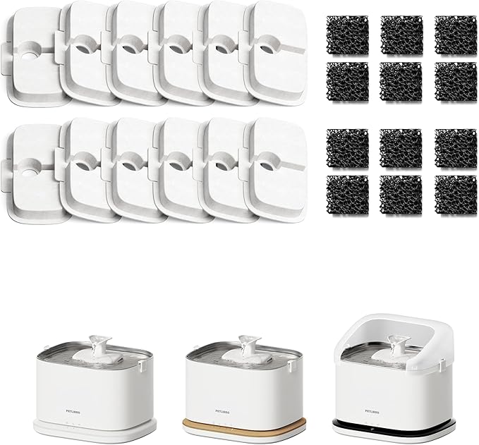 PETLIBRO Cat Water Fountain Filter Replacement, 12 Packs Filter & Sponges for Pet Fountain WF106/WF116/WF105/WF115/WF005/WF305, Set Easy-Swap PETLIBRO Cat Water Dispenser Filter