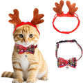 Cat Christmas Costume Reindeer Headband and Collar for Small Cat Dog Christmas Halloween Party Cosplay Supplies (Red Christmas)