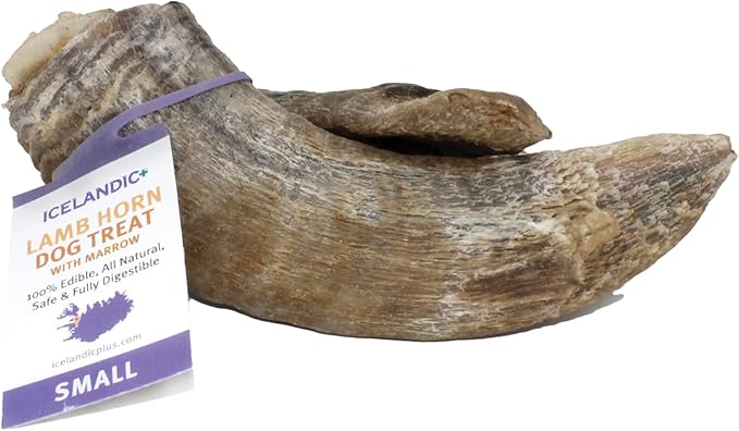 Icelandic+ Lamb Horn with Marrow - Small - 4-5.5" Dog Chew, Long-Lasting Treat, Puppy-Small Dogs, Keratin, All-Natural, Pet Snack, Edible & Digestible