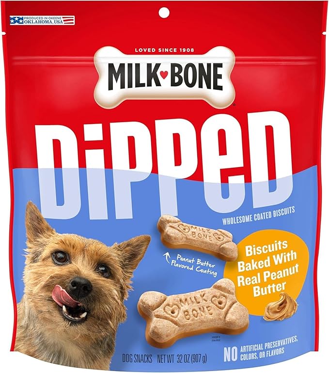 Milk-Bone Dipped Dog Treat Biscuits Baked with Real Peanut Butter,32 Ounce,(Pack of 4)