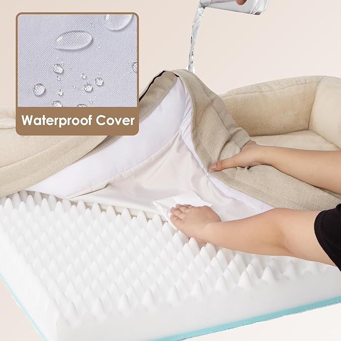EHEYCIGA Orthopedic Dog Bed for Large Sized Dog, 41x27x7.5 Inch Large Memory Foam Dog Couch Bed with Sides, Waterproof Liner & Washable Removable Cover, Bolster Pet Sofa, Beige